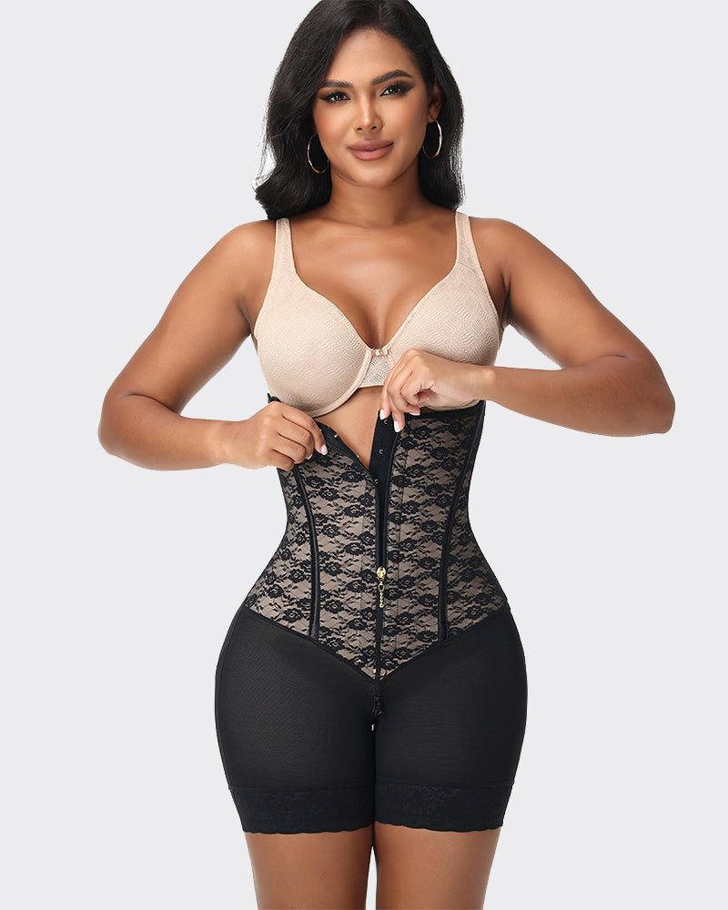 Open Bust High Waisted Tummy Control Zipper Crotch Lace Shapewear