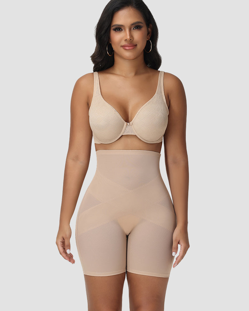 Shapshe® High Waist Mesh Cross Tummy Control Shaping Shorts