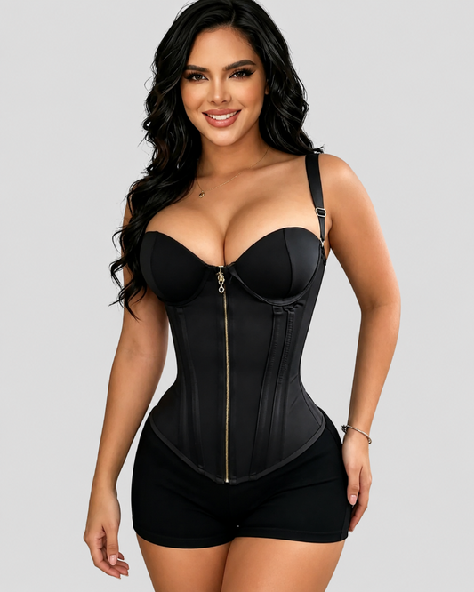 Front Zipper Corset Waist Trainer with Adjustable Straps