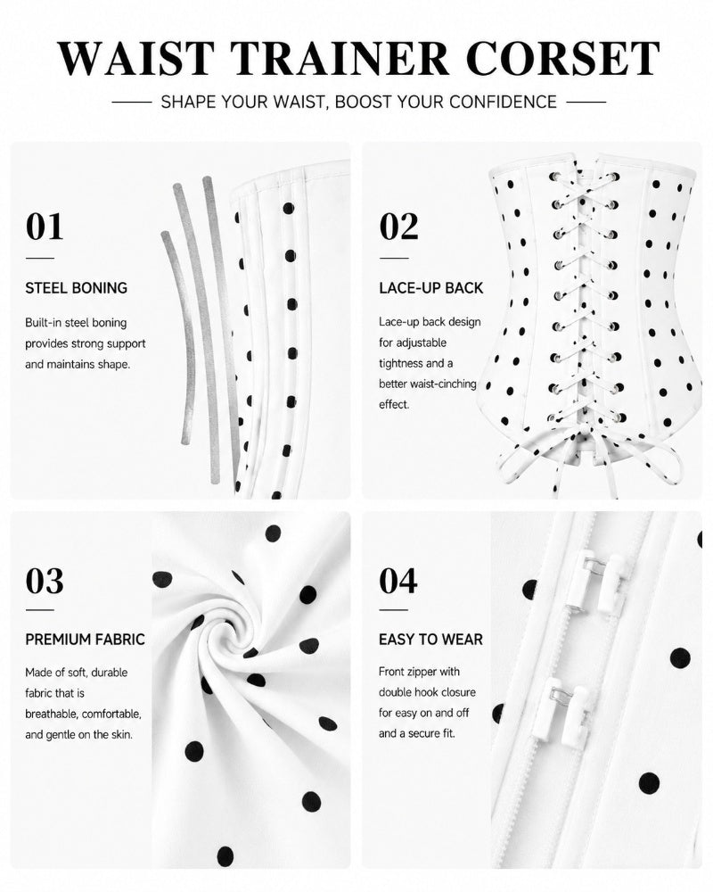 Hourglass Figure Body Shaper Waist Cincher Polka Dot Capri Jumpsuit Two-Piece Set