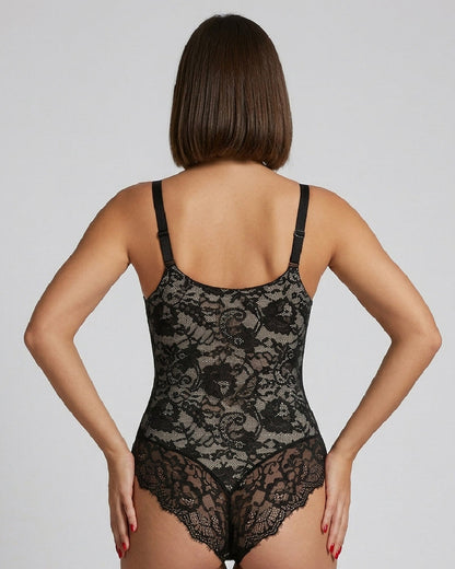 Sexy One Piece Deep V Neck Backless Lace Thong Shapewear Bodysuit